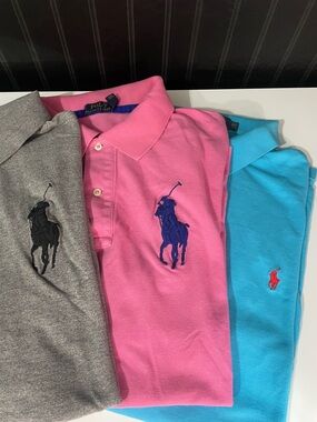 3 Polo by Ralph Lauren Pink Polo with Navy Pony Embroidery